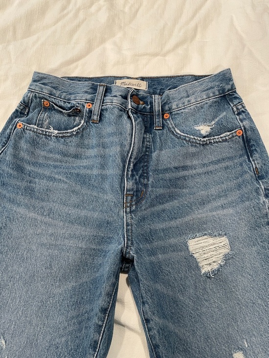Madewell Denim - Madewell Distressed Light Blue Straight-Leg Jeans Size 27 with Frayed Hem